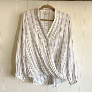 New Loft Striped Flannel Wrap Top Long Sleeve Size Large